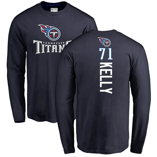 Tennessee Titans Men Navy Blue Dennis Kelly Backer NFL Football #71 Long Sleeve T Shirt->nfl t-shirts->Sports Accessory